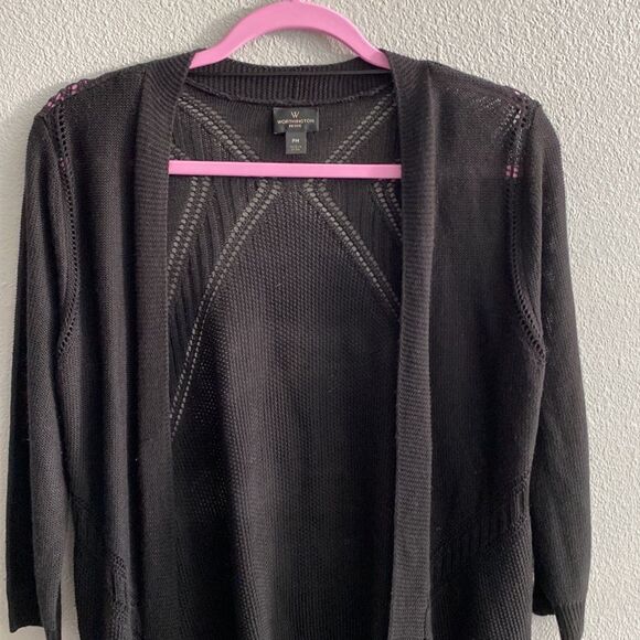 Black lightweight 3/4 sleeve open cardigan- Size MP - Picture 2 of 7